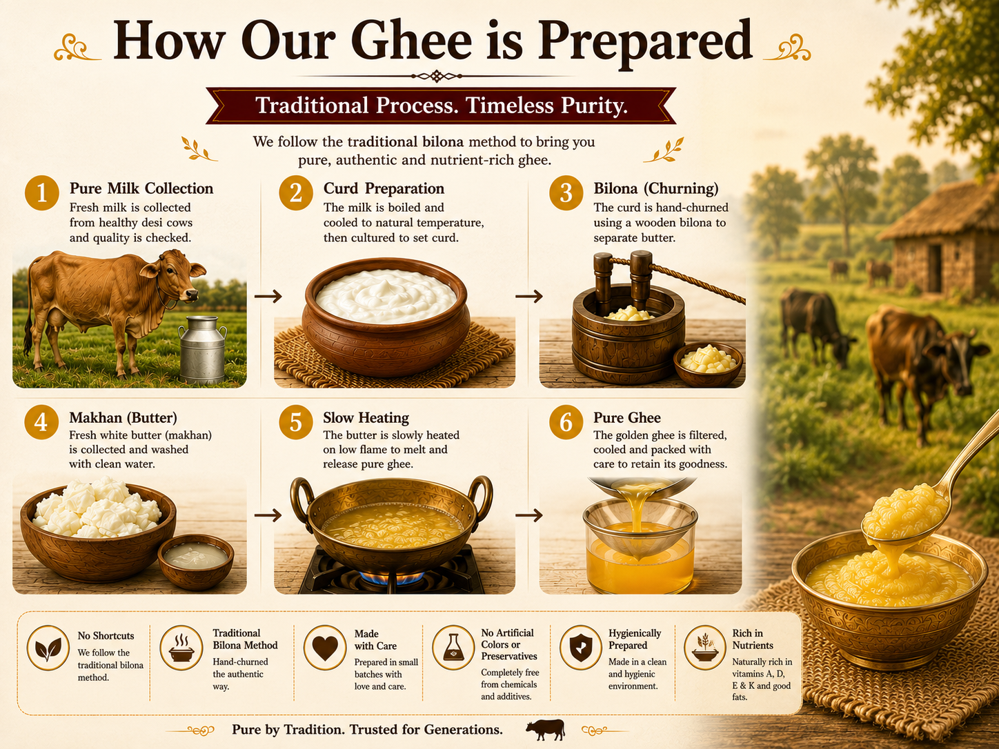 Glass bottle of pure homemade ghee